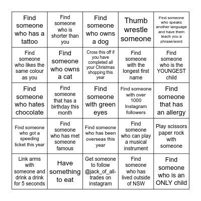 MINGLE BINGO! Complete as many squares as you can! No double ups (if someone has already been allocated to one of the squares, they cannot be used again! “❤️” tasks are for YOU to complete! Bingo Card