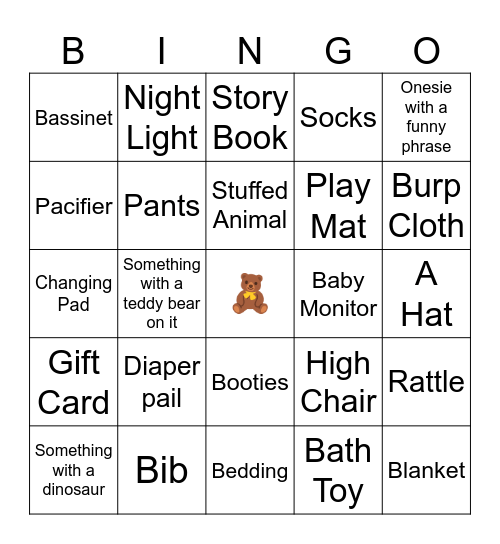 Baby Gift Bingo Card