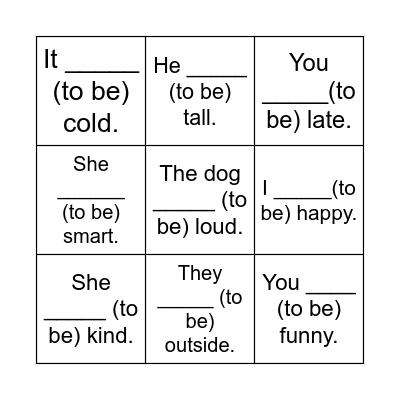 To Be Bingo Card