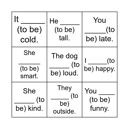 To Be Bingo Card