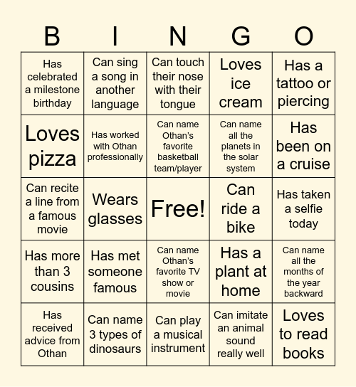 Othan's 50th Birthday Bingo Card