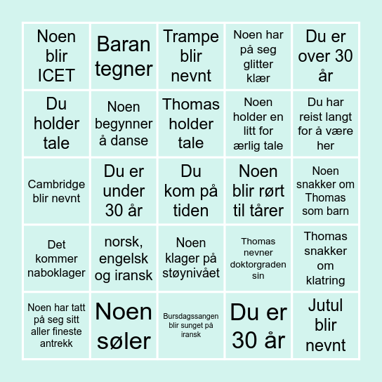 THOMAS 30 ÅR BINGO Card