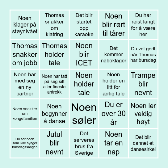 THOMAS 30 ÅR BINGO Card