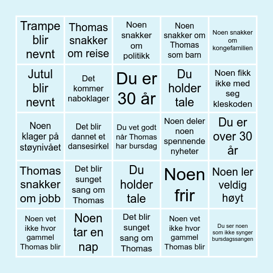 THOMAS 30 ÅR BINGO Card