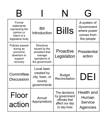 Policy & Legislation Bingo! Bingo Card