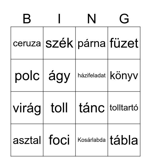 szavak Bingo Card