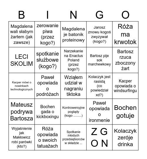 Enactus - Wdrożeniwy '25 Bingo Card