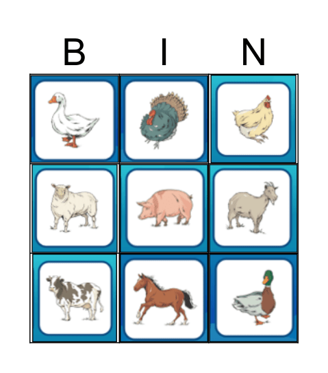 Animaux de la Ferme Bingo Card