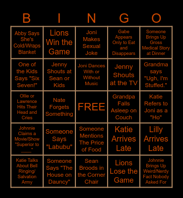 Super Secret Thanksgiving Family Bingo 2025 Bingo Card