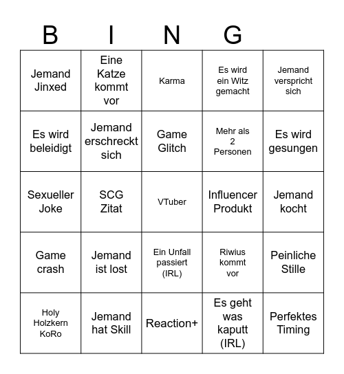 SCG Riwius Bingo Card