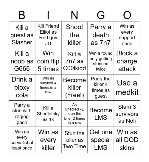 Forsaken Bingo Card