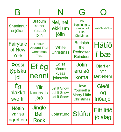 Jólalagabingó Bingo Card