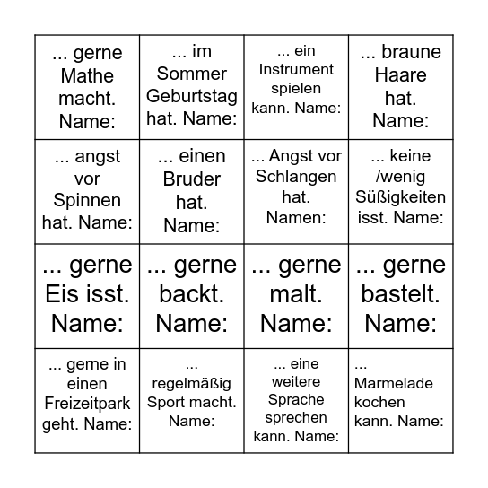 Wusstest Du eigentlich, dass ... Bingo Card