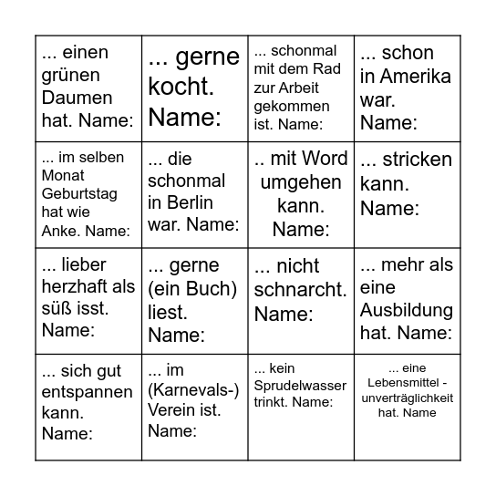 Wusstest Du eigentlich, dass ... Bingo Card
