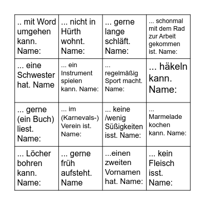 Wusstest Du eigentlich, dass ... Bingo Card