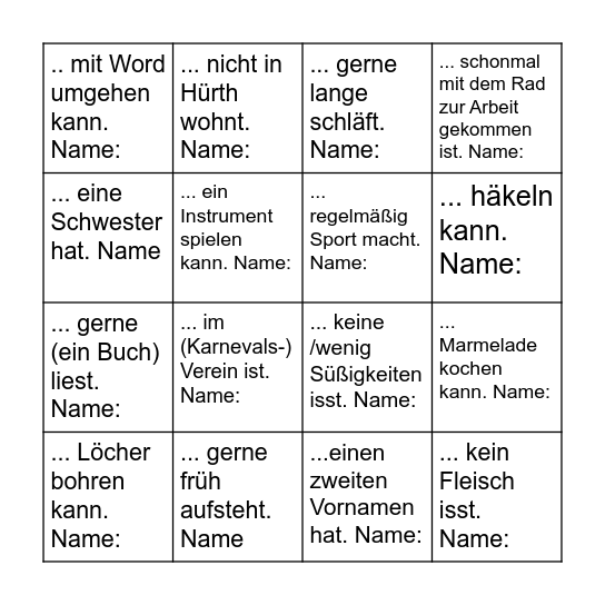 Wusstest Du eigentlich, dass ... Bingo Card