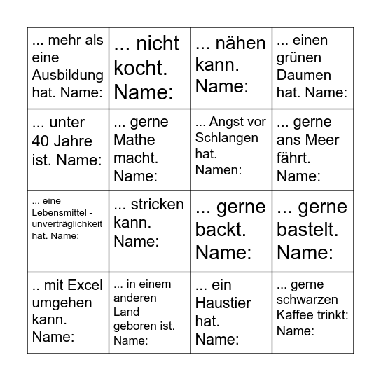 Wusstest Du eigentlich, dass ... Bingo Card