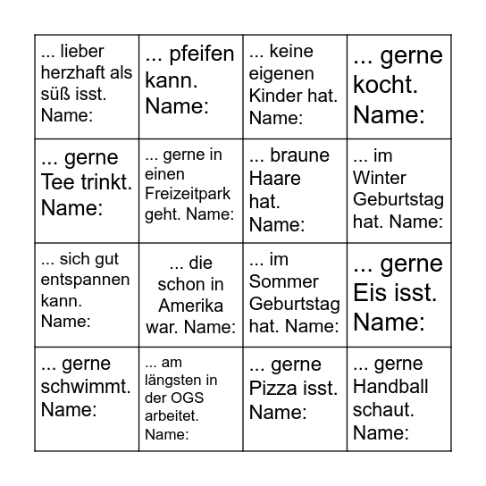 Wusstest Du eigentlich, dass ... Bingo Card