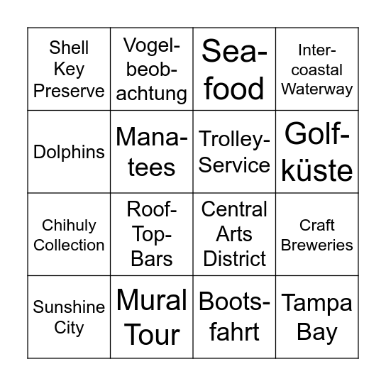 St. Petersburg & Clearwater Bingo Card