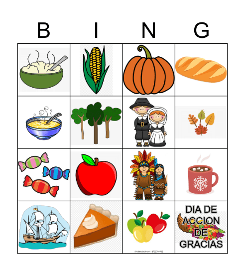 DIA DE ACCION DE GRACIAS Bingo Card
