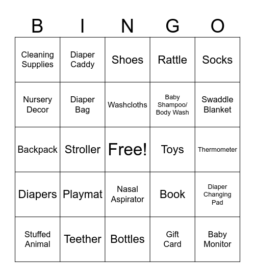 Baby Bingo Card
