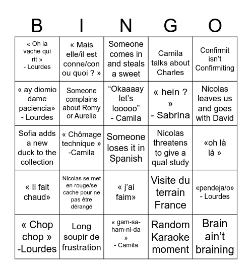 Terrain INT Bingo Card