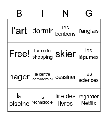 J'aime/Je n'aime pas Bingo Card
