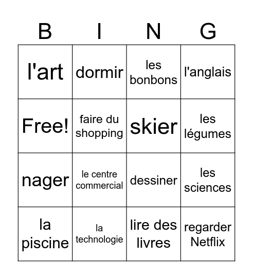 J'aime/Je n'aime pas Bingo Card