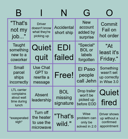 Untitled Bingo Card