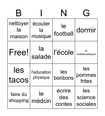 J'aime/Je n'aime pas Bingo Card