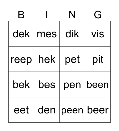 oefenen op i e en ee Bingo Card