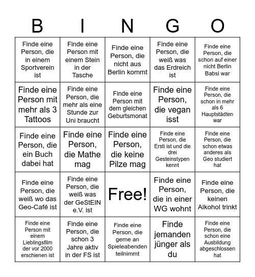 Ersti-Fahrt Bingo Card