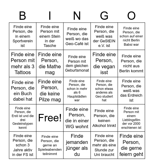 Ersti-Fahrt Bingo Card