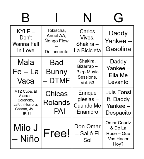 MUSIC BINGO Card