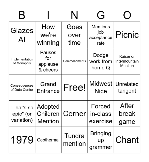 Corporate Philosophy Bingo Card