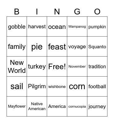Thanksgiving Bingo Card