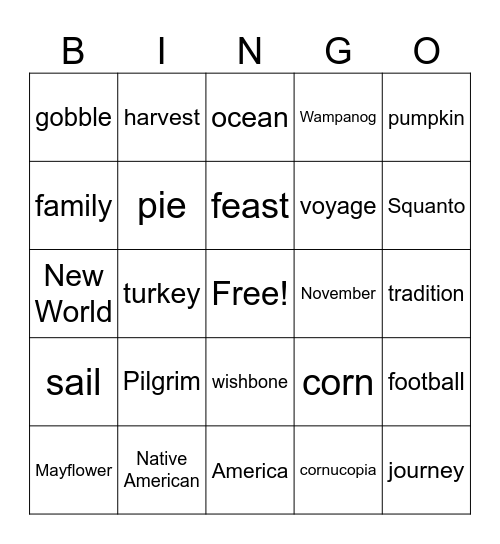 Thanksgiving Bingo Card