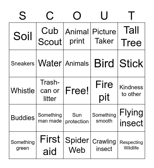 Cub Scout Bingo Card