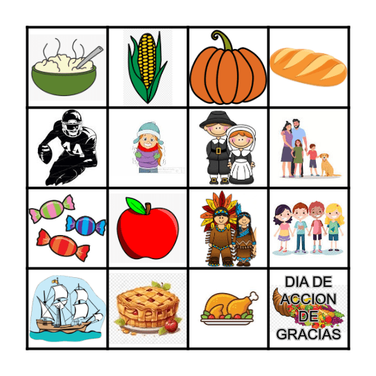 DIA DE ACCION DE GRACIAS Bingo Card