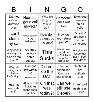 OFSC Launch Bingo Card