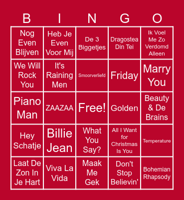 Happy Hits Bingo Card