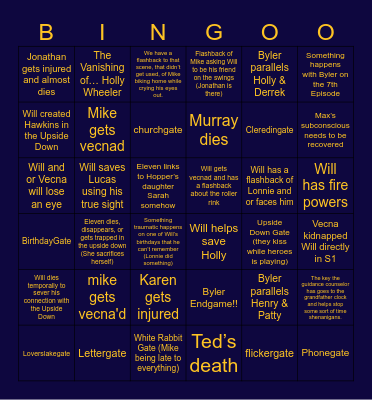 Stranger Things S5 Predictions Bingo Card