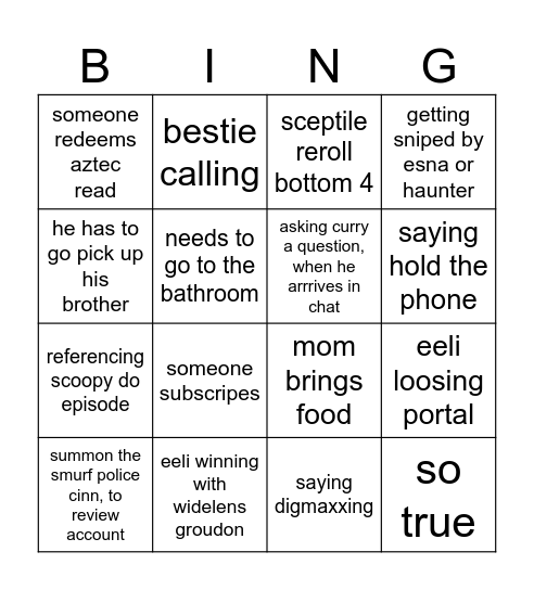 ElectricEeli Bingo Card