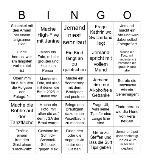 Hochzeit Mike & Yvonne Bingo Card