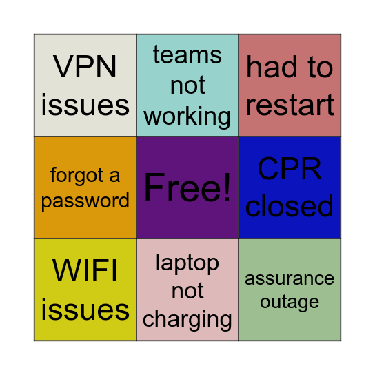 MoneyMafia Computer Issues Bingo Card