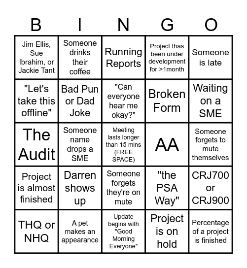 Morning Meeting Bingo Card