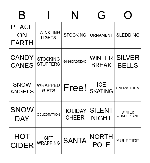 Winter Bingo Card
