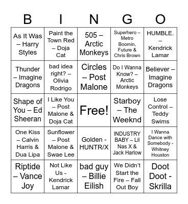 Funsgiving Music Bingo Card