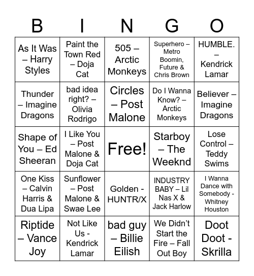 Funsgiving Music Bingo Card