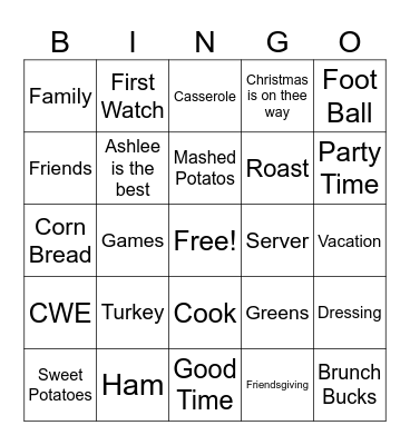 Friendsgiving Bingo Card